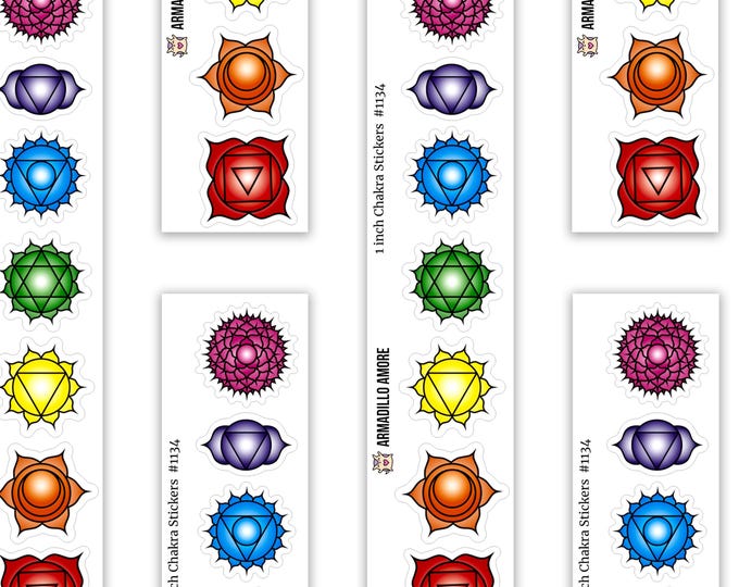 1 inch Chakra Stickers - Meditation Sticker, Spiritual Sticker, Rollerball Sticker, Seven Chakras, Heart Chakra, Sacral Chakra - 1134