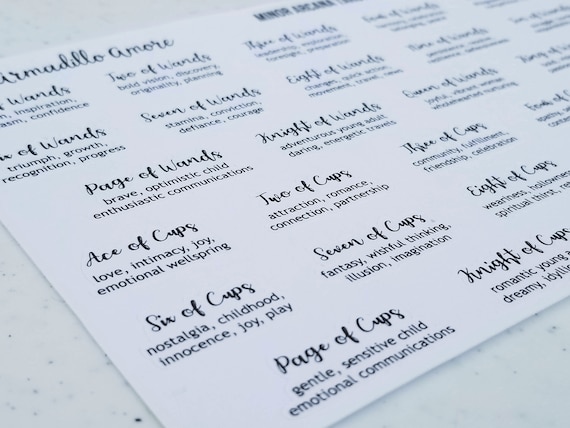 Minor Arcana Tarot Card Meaning Interpretation Stickers - 56 Stickers - 2 Sheet Set - 1079