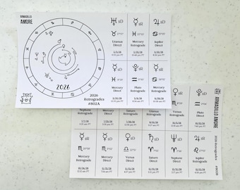 2026 Retrograde Planets Sticker Set: Astrology Chart, Planetary Motion Stickers, Gift for Astrologer, Astrology Lover, Zodiac Cosmic Sticker
