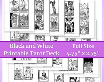 DIGITAL Full Size (4.75" x 2.75") Color Your Own Tarot Full Deck Printable - Black and White Tarot - 78 Cards - 20 Letter Sized Pages PDF