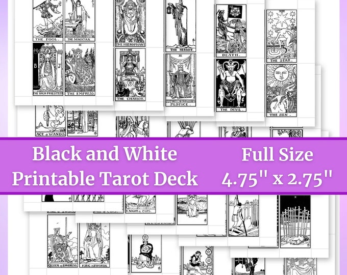 DIGITAL Full Size (4.75" x 2.75") Color Your Own Tarot Full Deck Printable - Black and White Tarot - 78 Cards - 20 Letter Sized Pages PDF