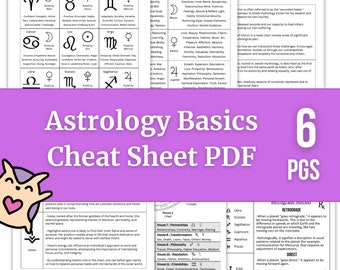 Astrology Basics Cheat Sheet 6 Page Letter-Size PDF - Learn Planets, Zodiac, Houses, Asteroid Goddesses, Lilith, Chiron in Astrology Reading