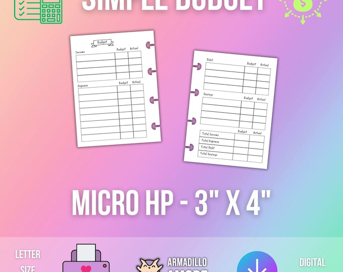 MICRO HP Simple Budget Planner Printable - Financial Printable, Financial Tracker, Savings Printable, Financial Planner, Budget Planner PDF