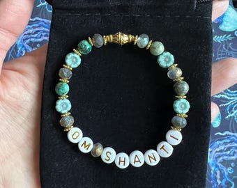 Om Shanti Beaded Bracelet – Peace and Calm Jewelry – Hinduism Yoga Spiritual Stretch Bracelet for Meditation and Healing