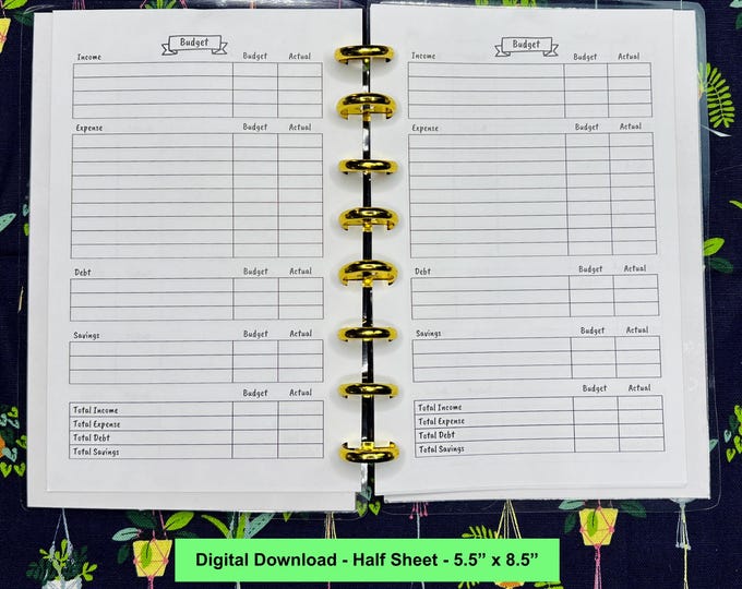 Half Letter Simple Budget Discbound Planner Printable Insert PDF - Discs Financial Printable Tracker, Savings Printable, Financial Planner