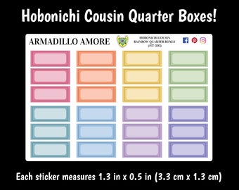 Hobonichi Cousin Rainbow Quarter Boxes - Colorful Planner Stickers - Label Stickers - Productivity Functional Minimalist Stickers -  303