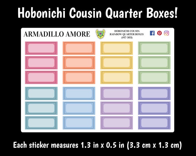 Hobonichi Cousin Rainbow Quarter Boxes - Colorful Planner Stickers - Label Stickers - Productivity Functional Minimalist Stickers -  303
