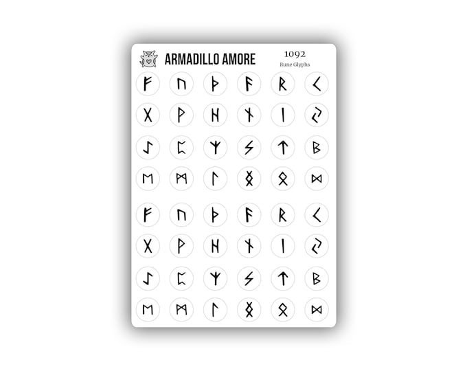 Rune Glyph Planner Stickers - 0.375 inch Stickers for Calendar or Bullet Journal - Elder Futhark - Runic Alphabet - Germanic Runes - 1092