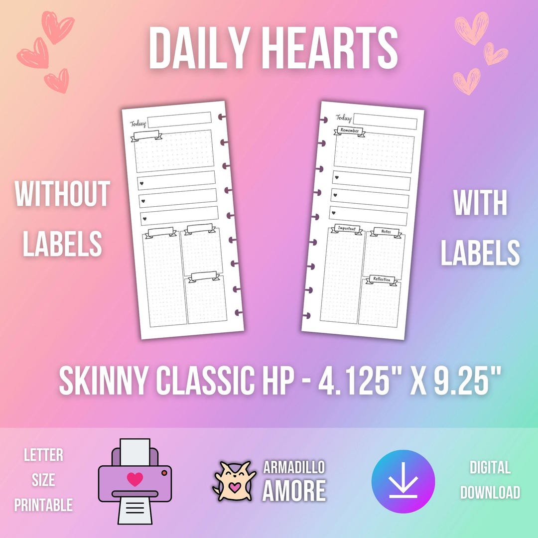 SKINNY CLASSIC Happy Planner Daily 1 Page - HP Printable Insert - 2 ...