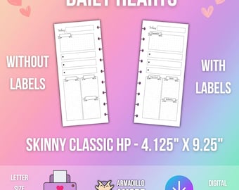 SKINNY CLASSIC Happy Planner Daily 1 Page - HP Printable Insert - 2 Versions - With Labels or Blank Version - Simple Minimalist