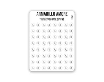 Tiny Retrograde Glyph Stickers - 0.18 inch Tiny - Astrological Tracker Planner Stickers - 1104T