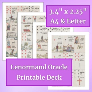 Impressão digital em tamanho real do seu próprio baralho Lenormand (3,4 polegadas) PDFs tamanho A4 e Carta - Cartas do Oráculo Lenormand - Leitura Lenormand para iniciantes