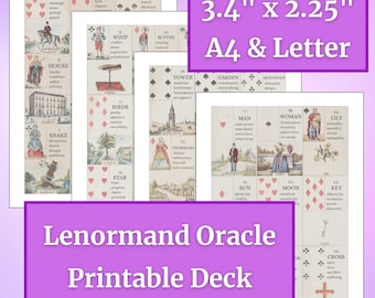 DIGITAL Full Size Print Your Own Lenormand Deck (3.4 inch) A4 & Letter Sized PDFs - Lenormand Oracle Cards - Beginner Lenormand Reading