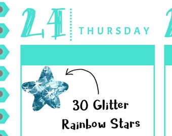 Glitter Rainbow Star Stickers {30 Fancy Matte Planner Stickers, Double Rainbow} 101