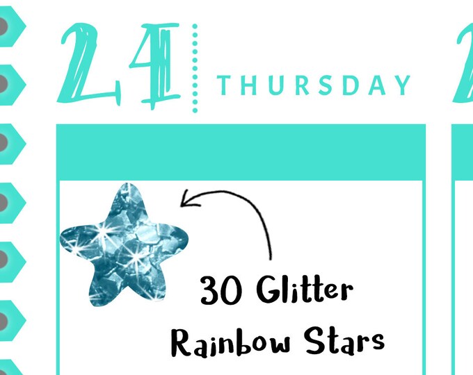 Glitter Rainbow Star Stickers {30 Fancy Matte Planner Stickers, Double Rainbow} 101