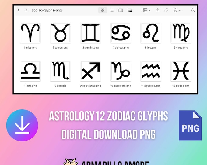 DIGITAL Zodiac Sign Glyph PNG Files - Black and White High Resolution - No Background - Astrology Journal - Astrological - Zodiac Sign