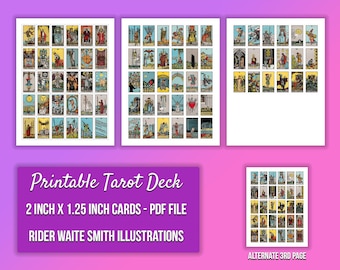 DIGITAL (2 inch Tall x 1.25 inch Wide) Tarot Cards PDF - Full Deck Printable Featuring all 78 Cards - for Tarot Journal - Tarot Journaling