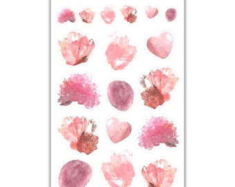 Rose Quartz Crystal Watercolor Stickers for Bullet Journal, Art Journal, Book of Shadows, Planner, Journals, Laptop - 1067