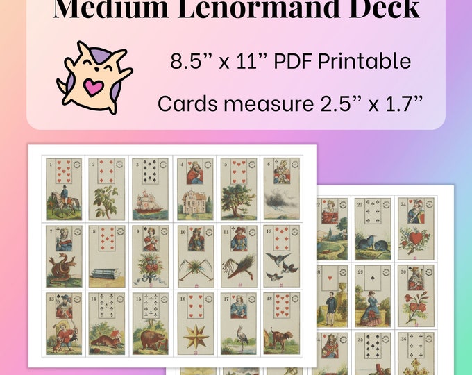 DIGITAL Medium Lenormand Card Deck (2.5" x 1") PDF - Lenormand Printable - Lenormand Beginner - Lenormand Reading - Digital Lenormand DIY