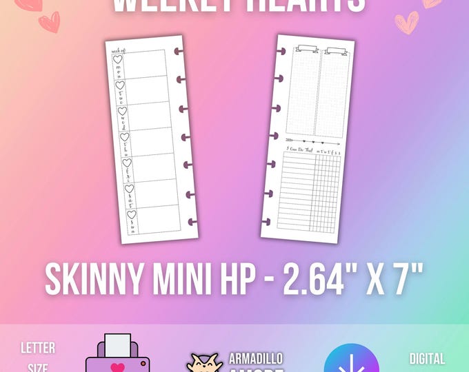 SKINNY MINI Happy Planner Weekly Heart Theme Digital Discbound PDF Habit Tracker hp Cute Printable Planning Insert - 1060