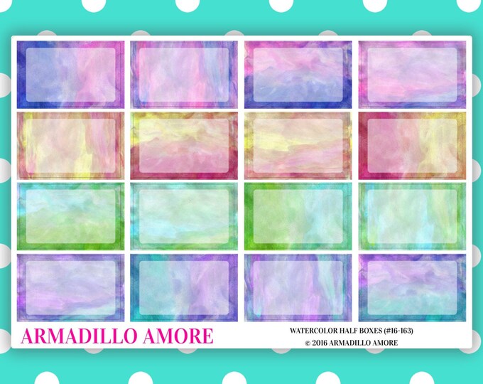 Watercolor Half Boxes {16 Fancy Matte EC Planner Stickers} 163