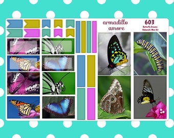 Hobonichi Cousin Mini Kit - Butterfly Dreams - Photo Weekly Kit {30 Fancy Matte or Glossy Planner Stickers} 603