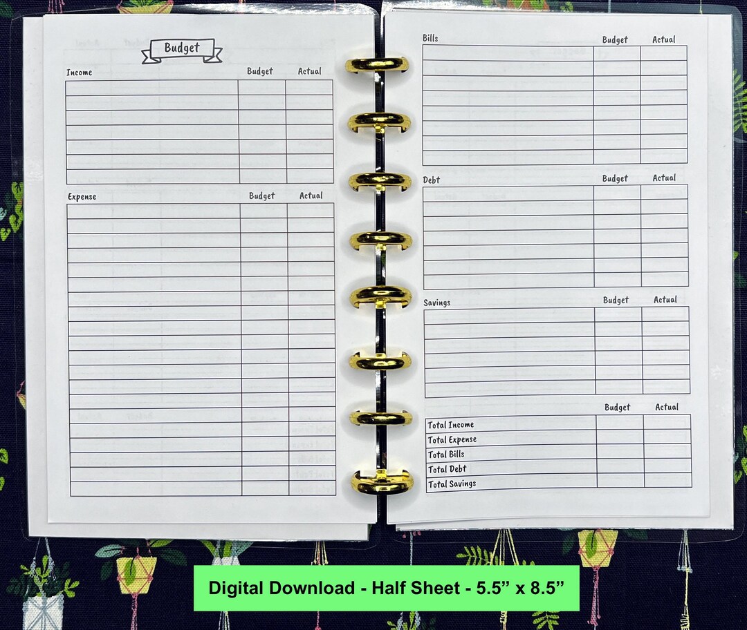 Half Letter Extended Budget Discbound Planner Printable Insert PDF ...