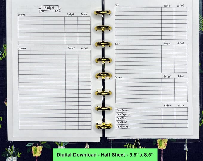 Half Letter Extended Budget Discbound Planner Printable Insert PDF - Discs Financial Printable Tracker, Savings Printable, Financial Planner