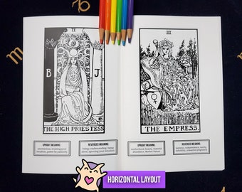 DIGITAL Learn Major Arcana - Print Your Own Tarot Coloring Book - 2 Letter Size PDF - Portrait + Horizontal Layouts - Includes Card Meanings