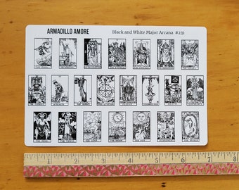 Tarot Stickers - Regular Size - Major Arcana ONLY -  Black and White - 1 Sheet of 22 Stickers - Rider Waite Smith Deck Tarot Cards - 231BW