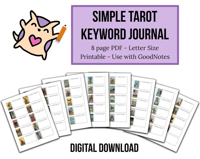 DIGITAL Simple Tarot Keyword Journal - 8 Page Printable PDF - Use with GoodNotes, Notability, iPad - Personal Guide to Tarot Meanings