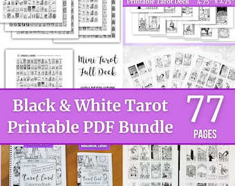 Black and White Tarot PDF Bundle - 7 Printable Full Decks - Mini, Small, Medium, Large & Full Size DIY Tarot