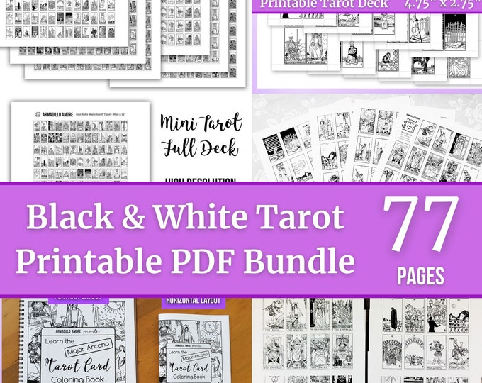 Black and White Tarot PDF Bundle - 7 Printable Full Decks - Mini, Small, Medium, Large & Full Size DIY Tarot