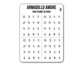 Tiny Planet Glyph Stickers - 0.18 inch Tiny - 64 Mini Astrology - Calendars and Planners - Track Planetary Astrological Movements - 1093