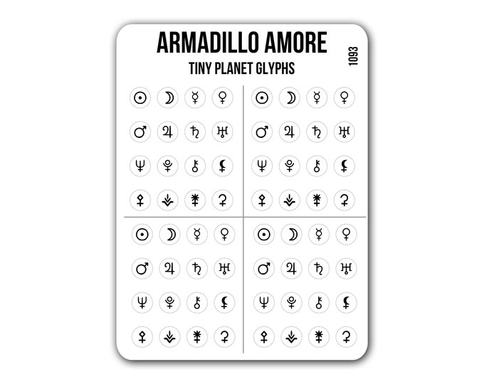 Tiny Planet Glyph Stickers - 0.18 inch Tiny - 64 Mini Astrology - Calendars and Planners - Track Planetary Astrological Movements - 1093