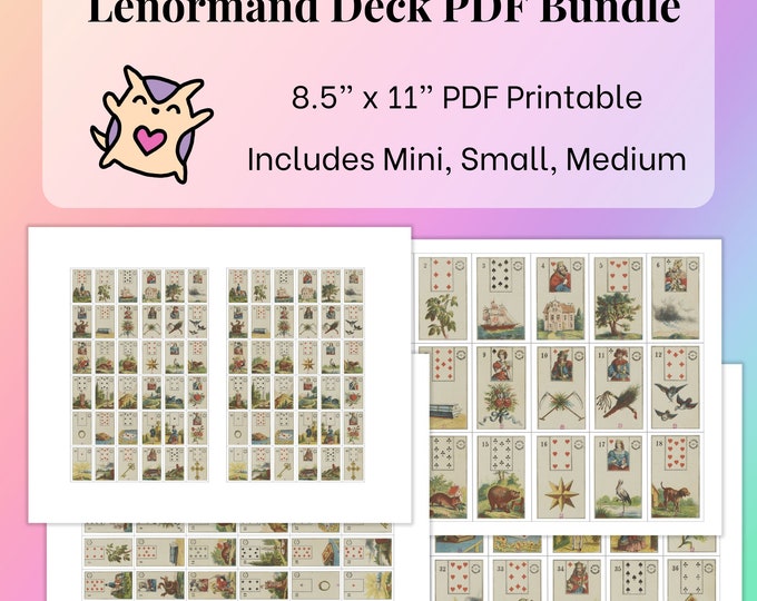 DIGITAL Lenormand Bundle 4 Card Decks (Mini, Small, Medium ) PDF - Lenormand Printable - Lenormand Beginner Lenormand Reading Lenormand DIY