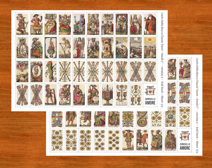 Small Vintage Carlo Della Rocca Classic Tarot Stickers (1 inch) - Full Deck - Tarot Journal - Tarot Journaling - 78 Stickers - 712B