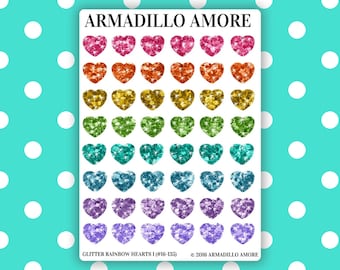 Rainbow Glitter Hearts 1 {48 Fancy Matte Planner Stickers, Double Rainbow Theme} 135