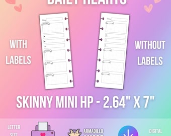 SKINNY MINI Happy Planner Daily Hearts 1 Page - HP Printable Insert - 2 Versions - With Labels or Blank Version - Simple Minimalist - 732
