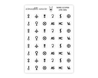 Assorted Astrology Glyph Stickers - 0.375 inch Small Size - {48 Fancy Matte Planner Stickers} 368