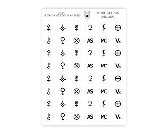 Assorted Astrology Glyph Stickers - 0.375 inch Small Size - {48 Fancy Matte Planner Stickers} 368