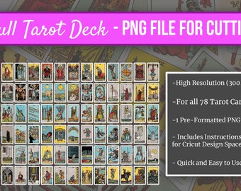 DIGITAL Tarot Full Deck - 1 PNG Cut File Featuring all 78 Cards - With Instructions for Cricut Design Space - Make Mini Tarot Stickers