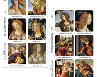 Sandro Botticelli Mini Paintings Art Stickers, Miniature Masterpieces, Renaissance Art, Birth of Venus, Primavera, Madonna and Child - 807