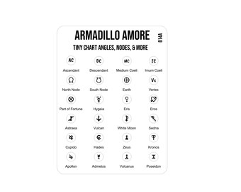 Tiny Natal Chart Glyph Astrology Stickers - 0.18 inch Ascendant, Midheaven, Lunar Nodes, Asteroids, Uranian Hamburg School - 814A