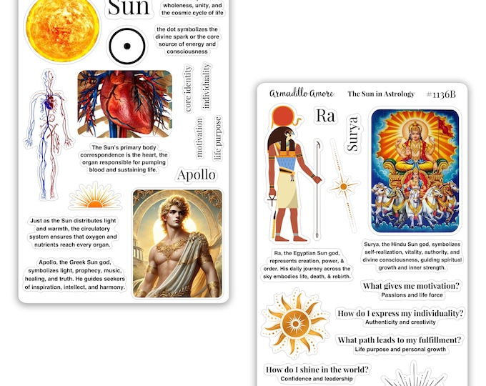 Sun in Astrology Stickers – Astrologer Sticker Pack – Apollo Ra Surya Mythology Celestial Journal Zodiac Astrologist Planner Stickers - 1136