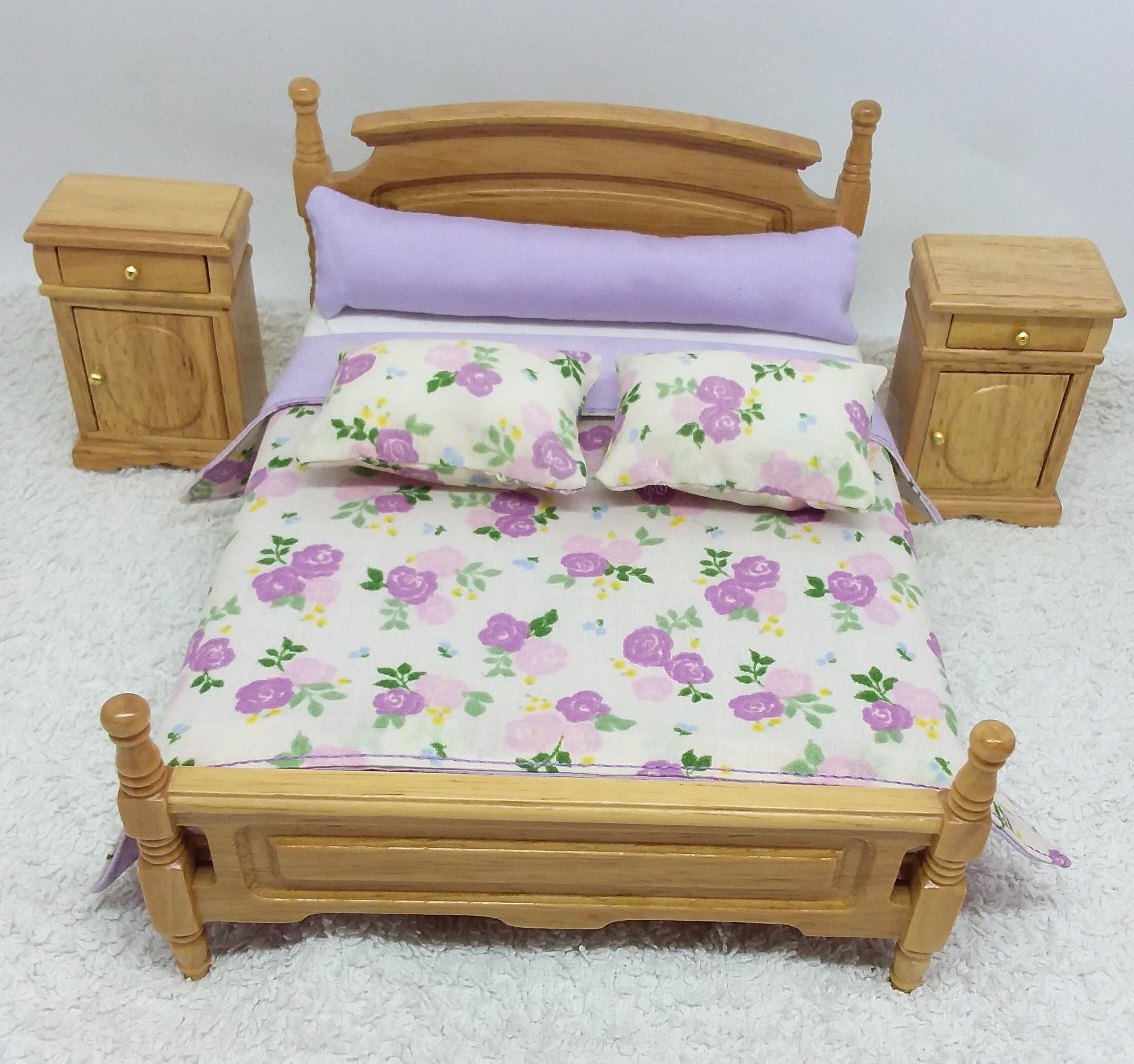 Dolls House Bedding Set 4 Piece Lilac Floral Double Bed Etsy