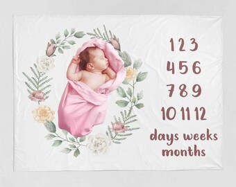 Baby Girl, Milestone Blanket,Girl Month Blanket,Flowers, Premium baby blanket,Personalized baby blanket,Personalized milestone