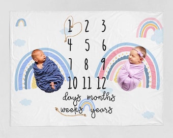 TWINS Personalized Blanket, Baby Blanket, Monthly Milestone, Custom Baby Blanket,  Baby Name blanket, Growth Blanket, Custom Blanket