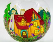 Candle Holder, Rainbow House, Fairy Village, Stained Glass, Colorful Hand Painted, Home Decor, Handmade Candleholder