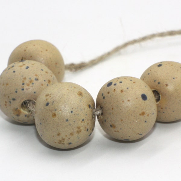 Set 5 Large Beads, 20 mm, Beige, Nuggets Beads, Natural Ceramic Beads, Glazed Beads, Handmade Ceramic Beads, Hand Glazed Beads